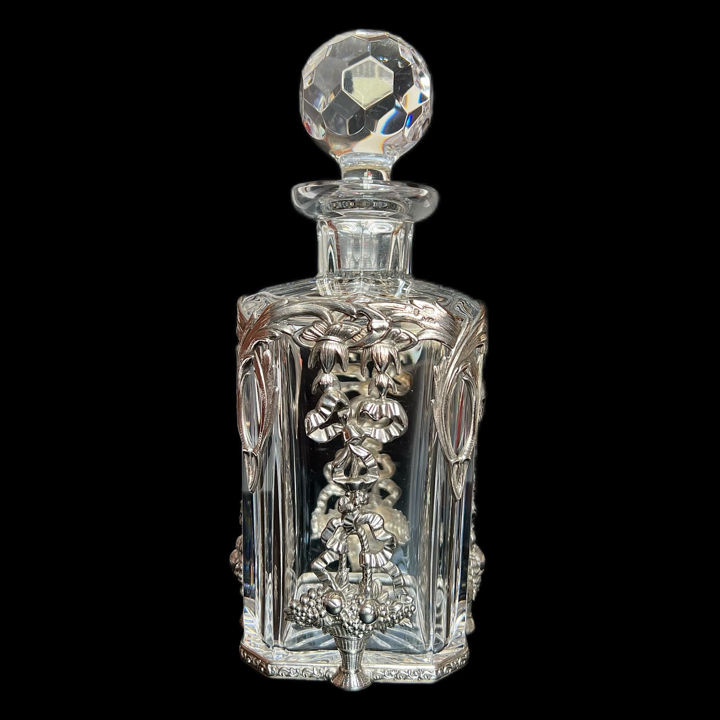 Vintage Atlantis Portugal crystal decanter with sterling silver caged overlay