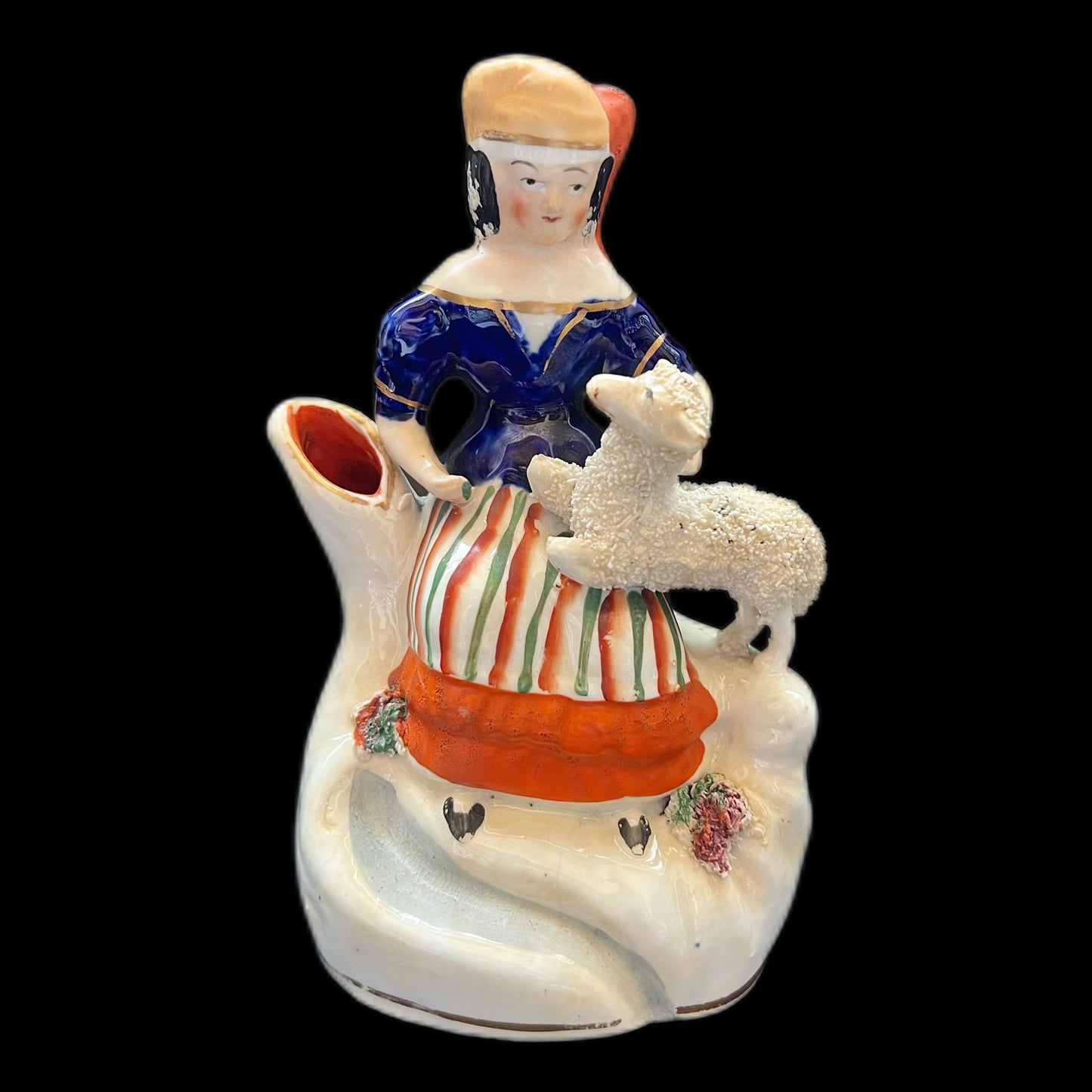 Victorian Staffordshire pottery Shepherdess spill vase, circa 1840s to 1860s