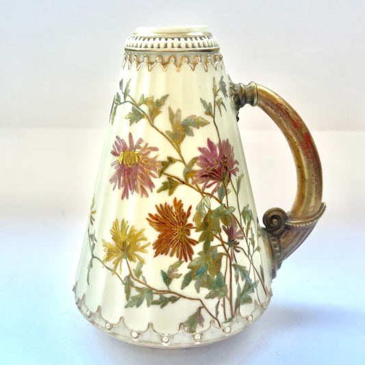 Late Victorian Royal Worcester Blush Ivory handled vase, as found