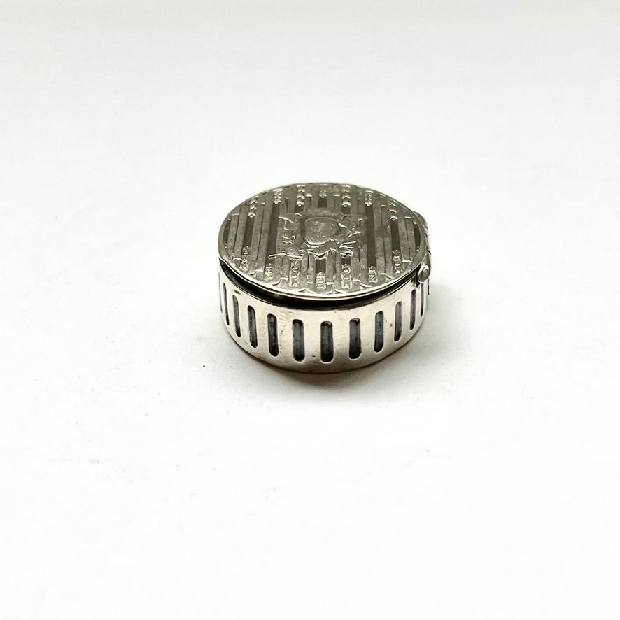 Antique sterling silver trinket or pill box with gilt-washed interior, early Australian