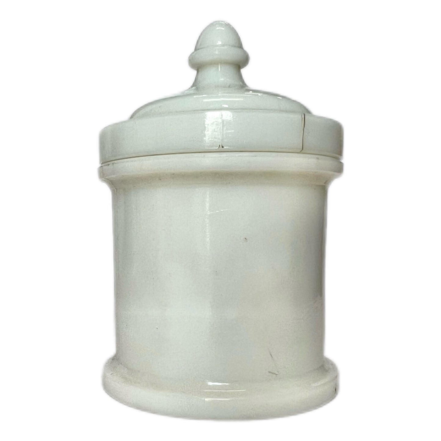 Antique Whitall Tatum Milk Glass Apothecary Jar- Nux Vomica