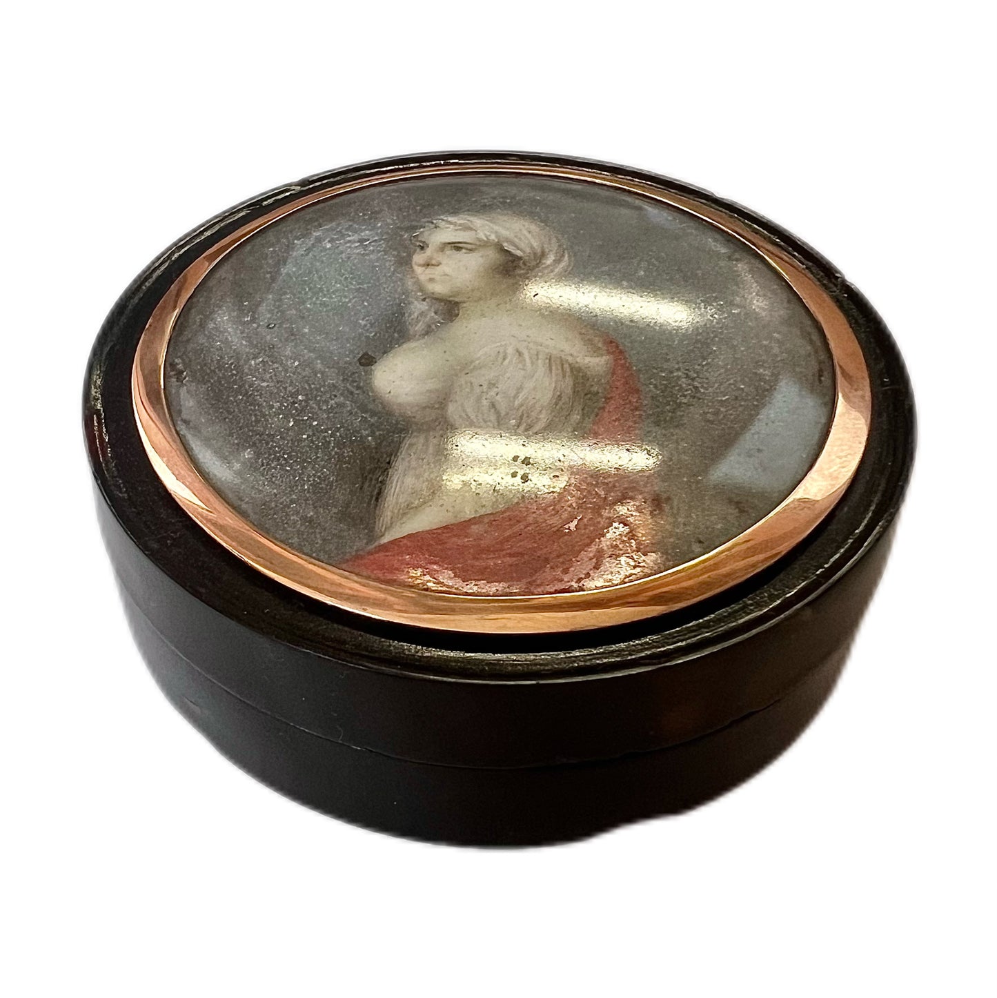 Rare antique French Red Sash Royalist tortoiseshell snuff box with miniature portrait, post French Revolution