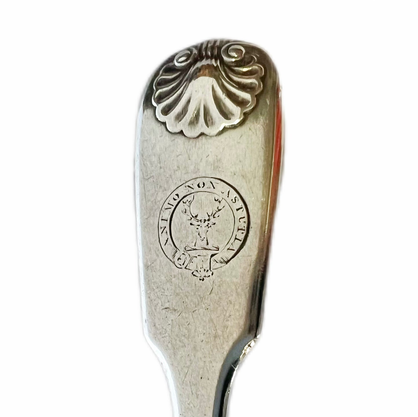 Antique William IV sterling silver butter spreader with crest of Clan Gordon