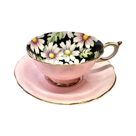 Near antique 1930s Paragon Pink Daisy teacup and saucer as found