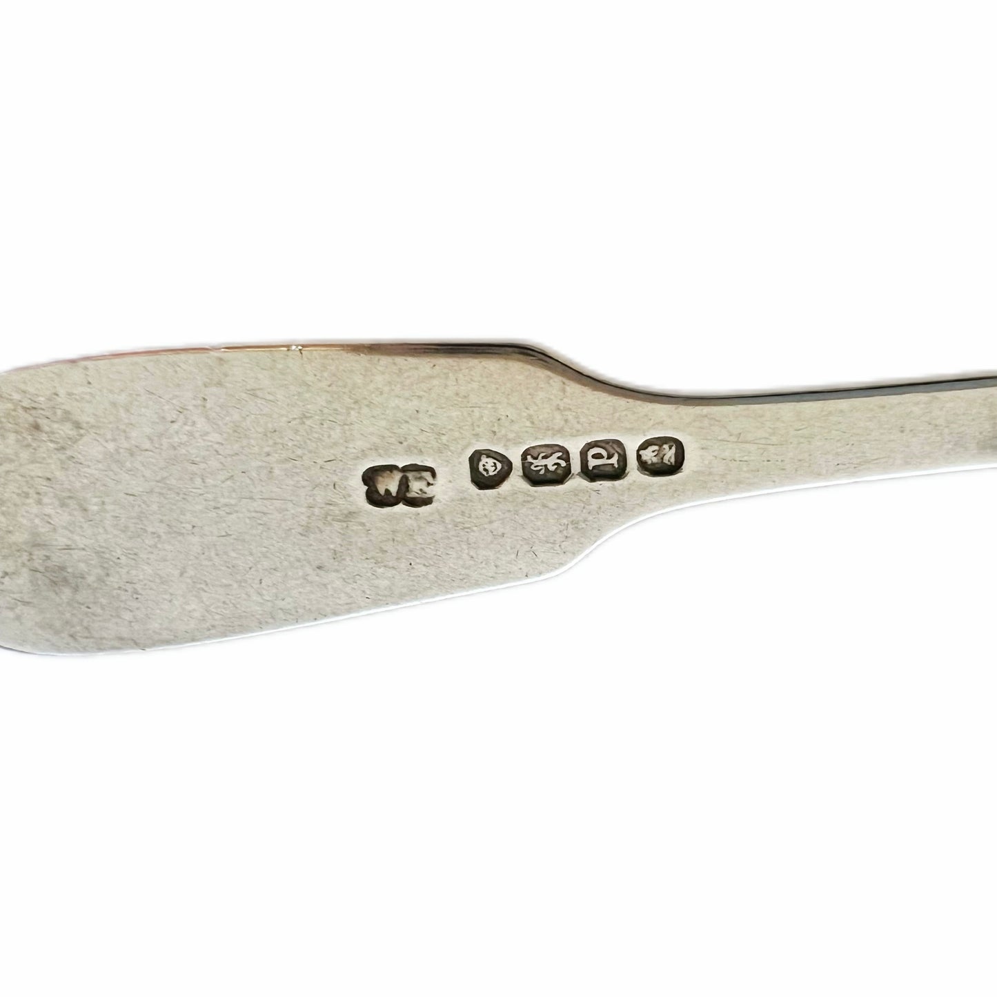 Antique William IV sterling silver butter spreader with crest of Clan Gordon