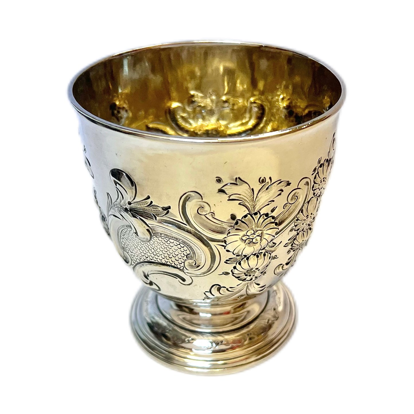 Magnificent George I Britannia silver goblet by Isaac Liger, London, 1719, Delamain family crest