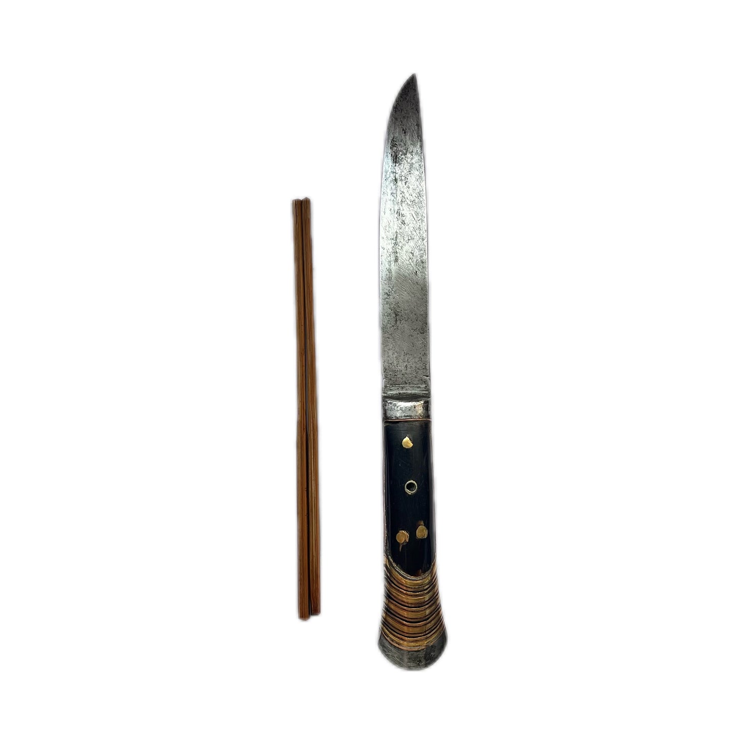 Antique Manchu Chinese knife with matching sheath and chopsticks, circa late 19th to early 20th century