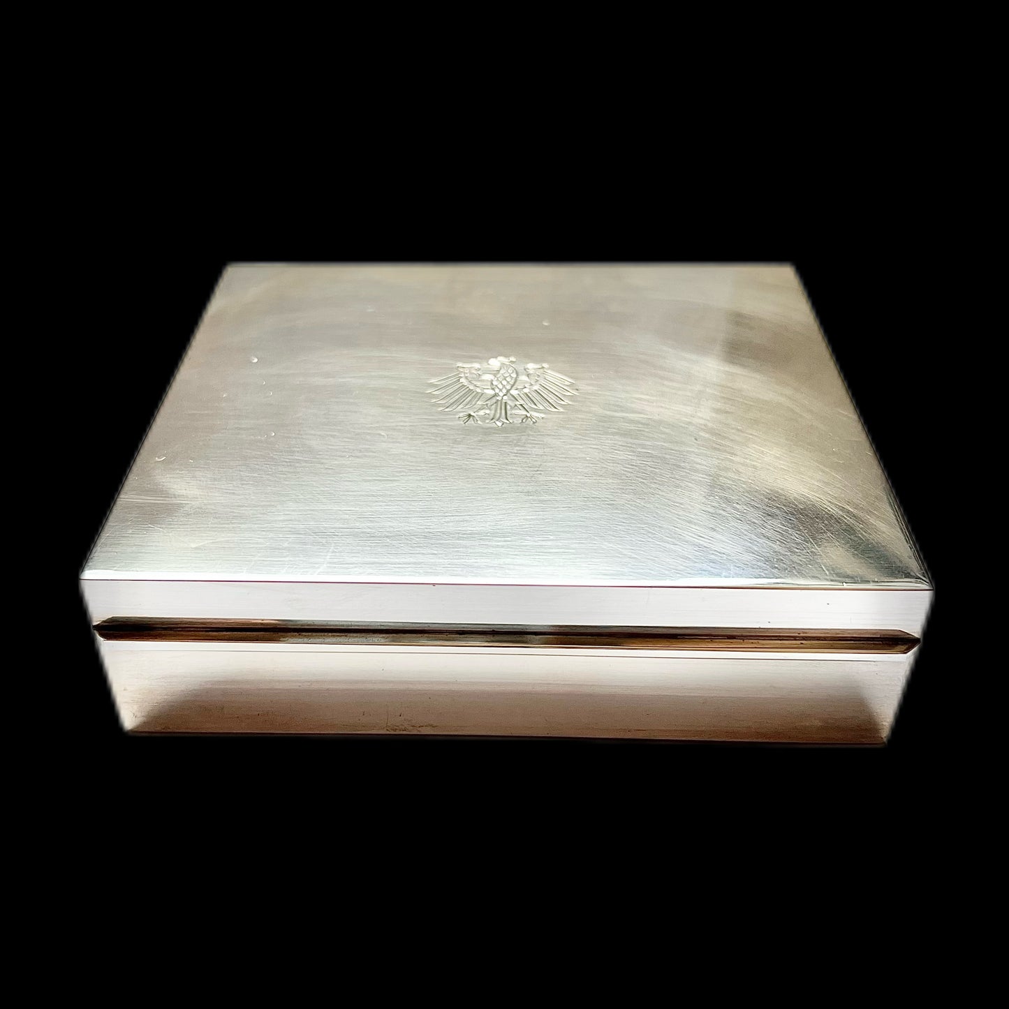 Late 20th century German sterling silver cedar-lined casket presented by President Richard Karl von Weizsäcker