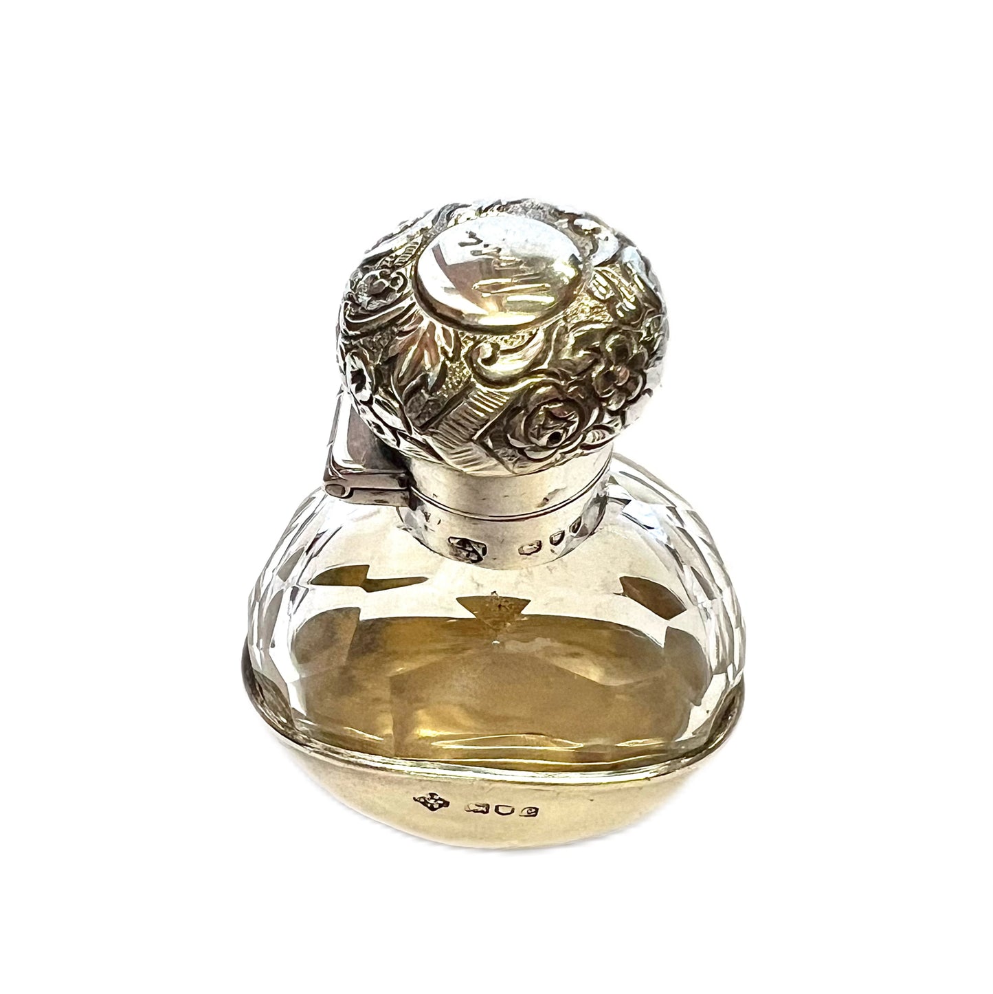 Antique Victorian sterling silver and cut glass ladies flask