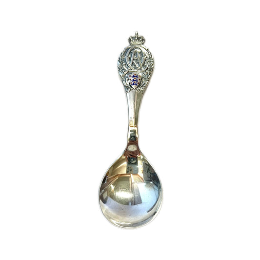 Vintage Danish King Christian X Silver Jubilee teaspoon, .830 silver and enamel