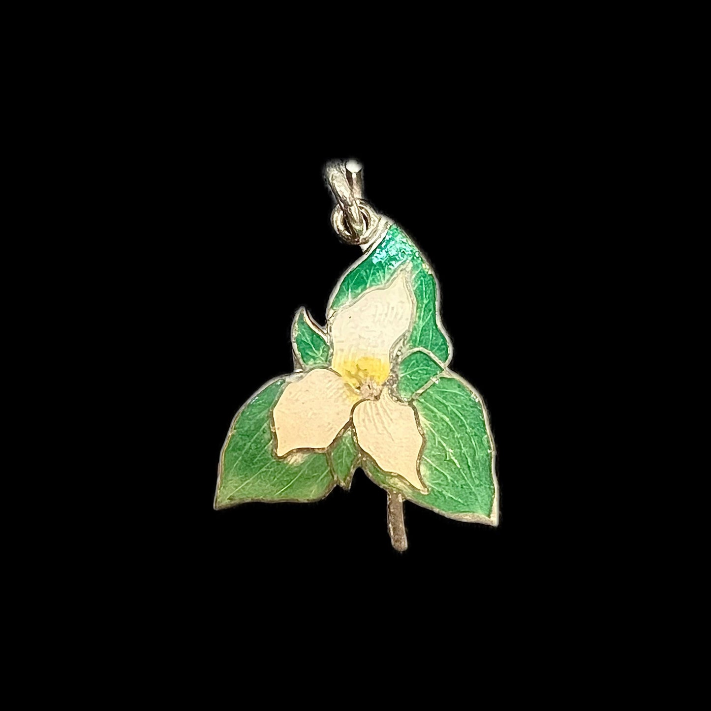Vintage Canadian Ontario sterling silver and enamel trillium flower charm