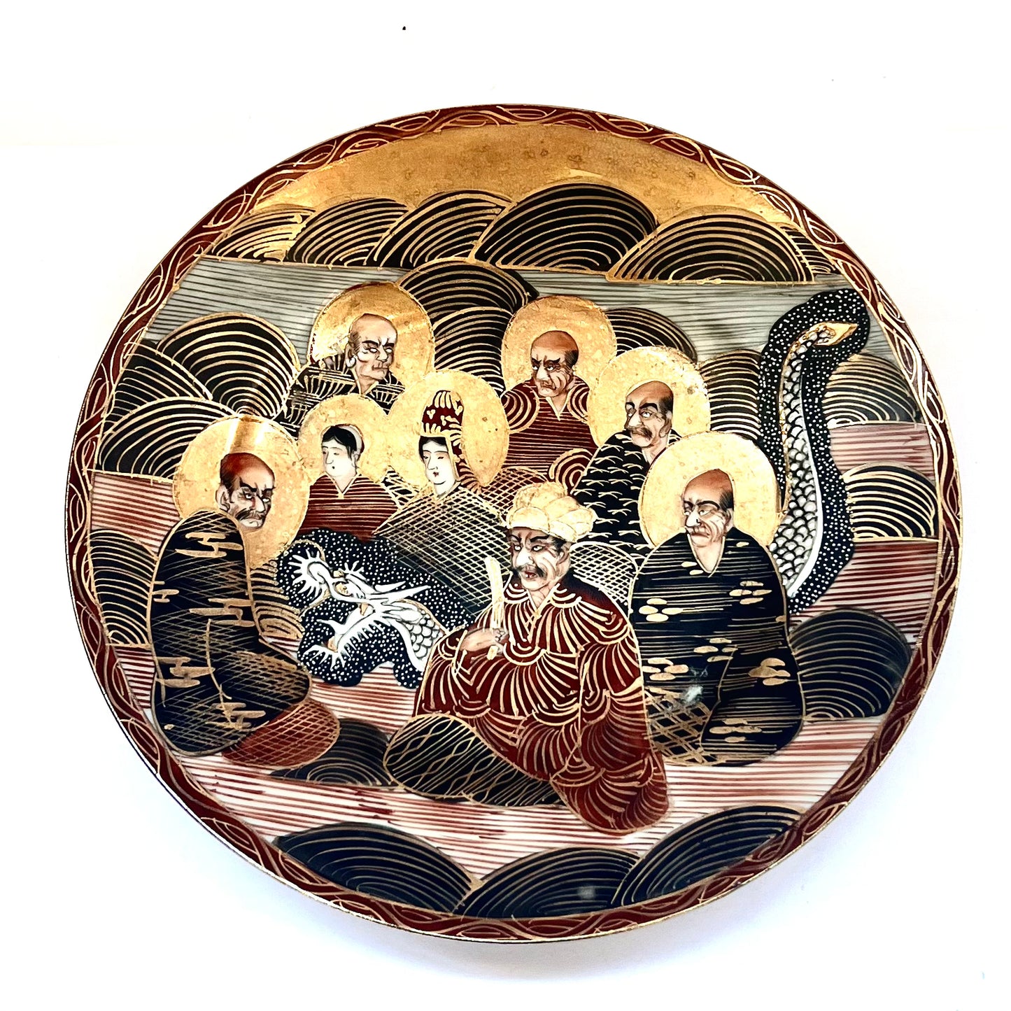 Mid 20th century Japanese Satsuma plate depicting Immortals