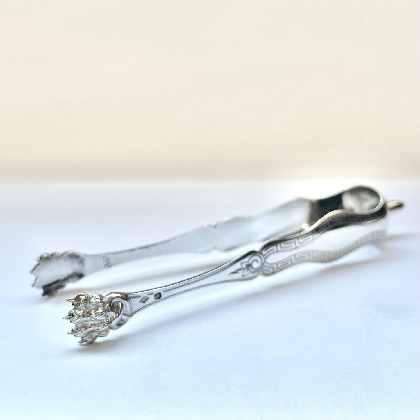 Antique French Second Empire Pair of Silver Serving Tongs with Claw Detail, Philippe Berthier