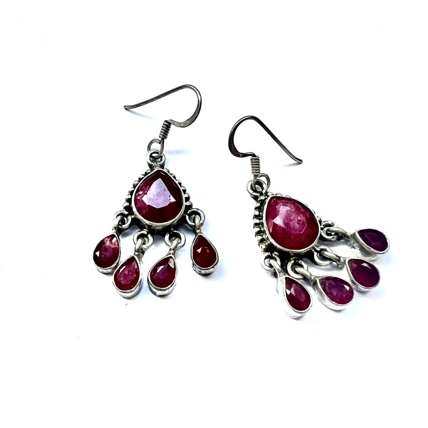 Vintage Indian silver and natural ruby earrings circa mid to late 20th century