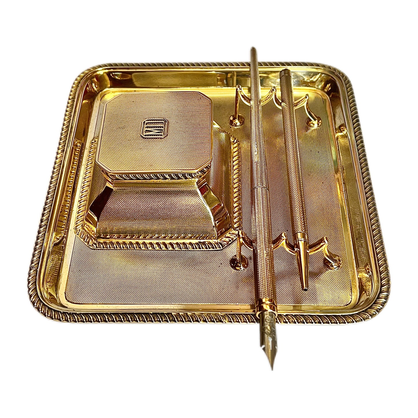 George V Asprey of London near antique gilt on sterling silver desk set