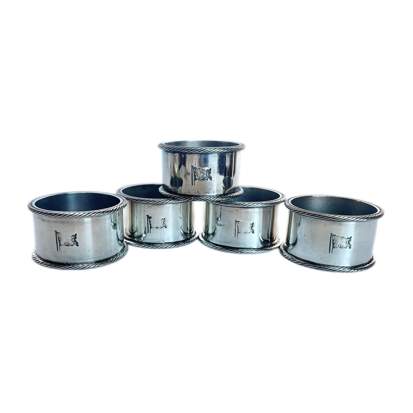 Set of 5 vintage silver-plated maritime memorabilia napkin rings