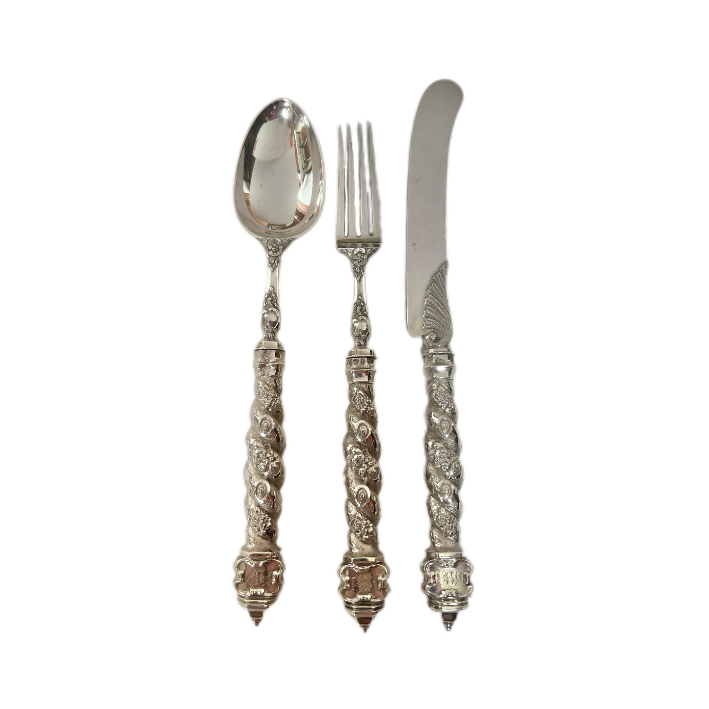 Antique Victorian sterling silver 3pcs christening set by Francis Higgins