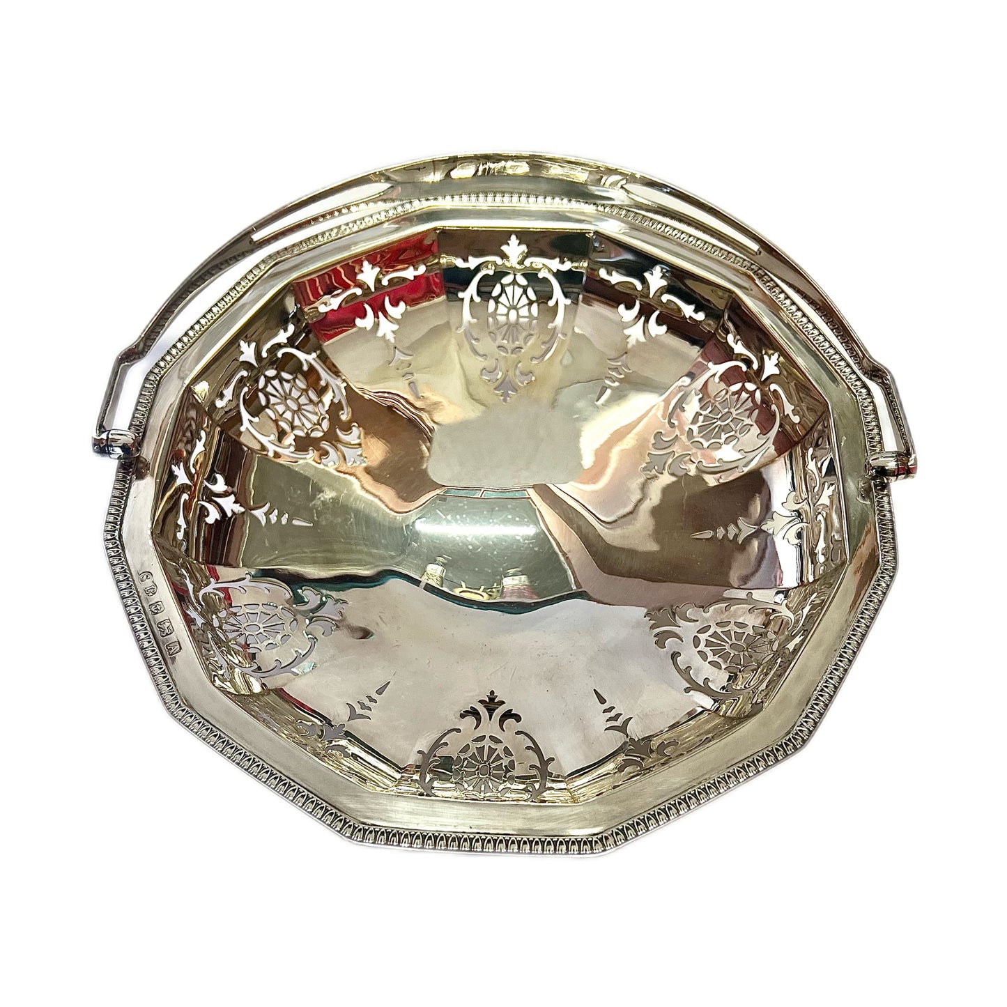 Antique George V sterling silver swing-handled basket by William Suckling