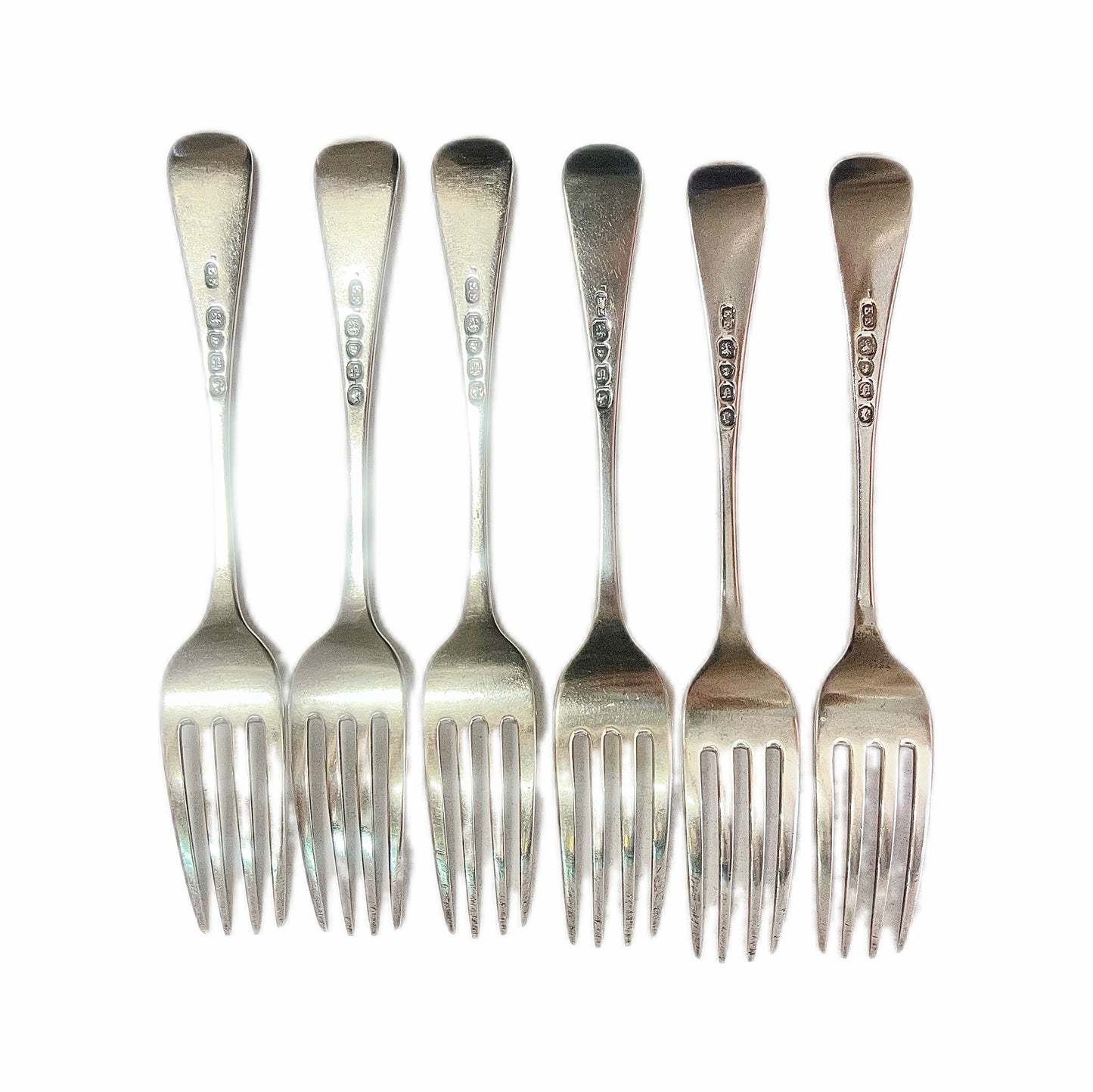Set of 6 Victorian crested sterling silver entree forks by Elizabeth Eaton, 5th Baronet of Byram