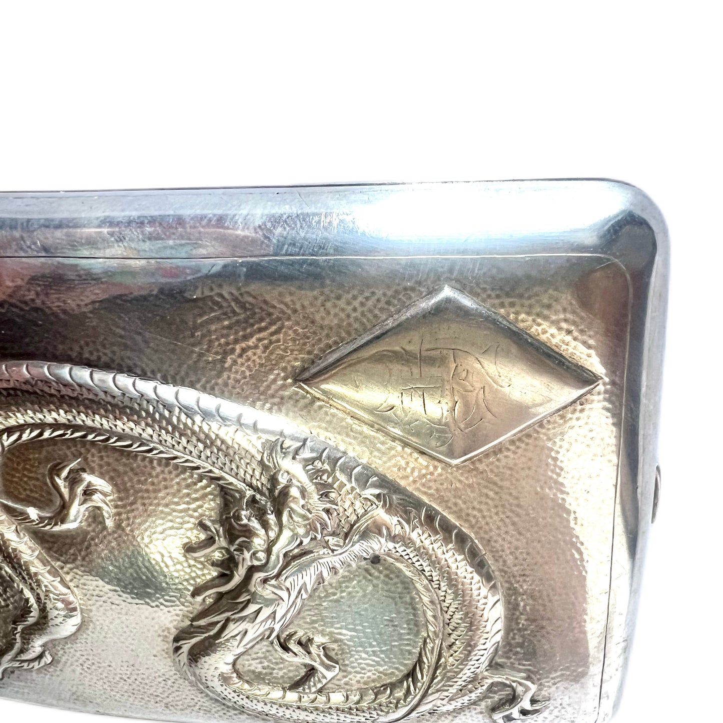 Near antique Chinese export silver cigarette case, estate of Shanghai Police Supt. J.F. Lovell