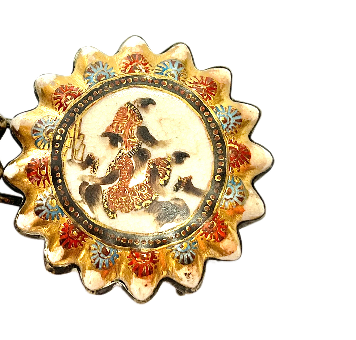 一对罕见的明治晚期至大正早期萨摩烧旭日猴纹皮带扣