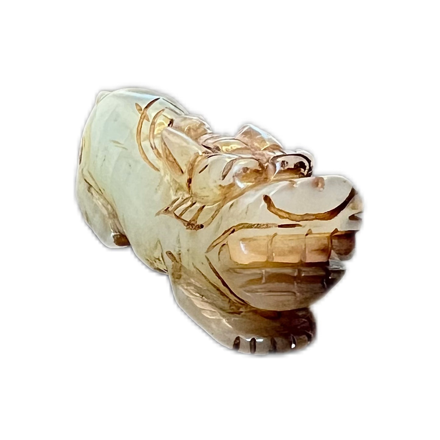 Vintage nephrite celadon jade carved dragon-faced mythical beast pendant