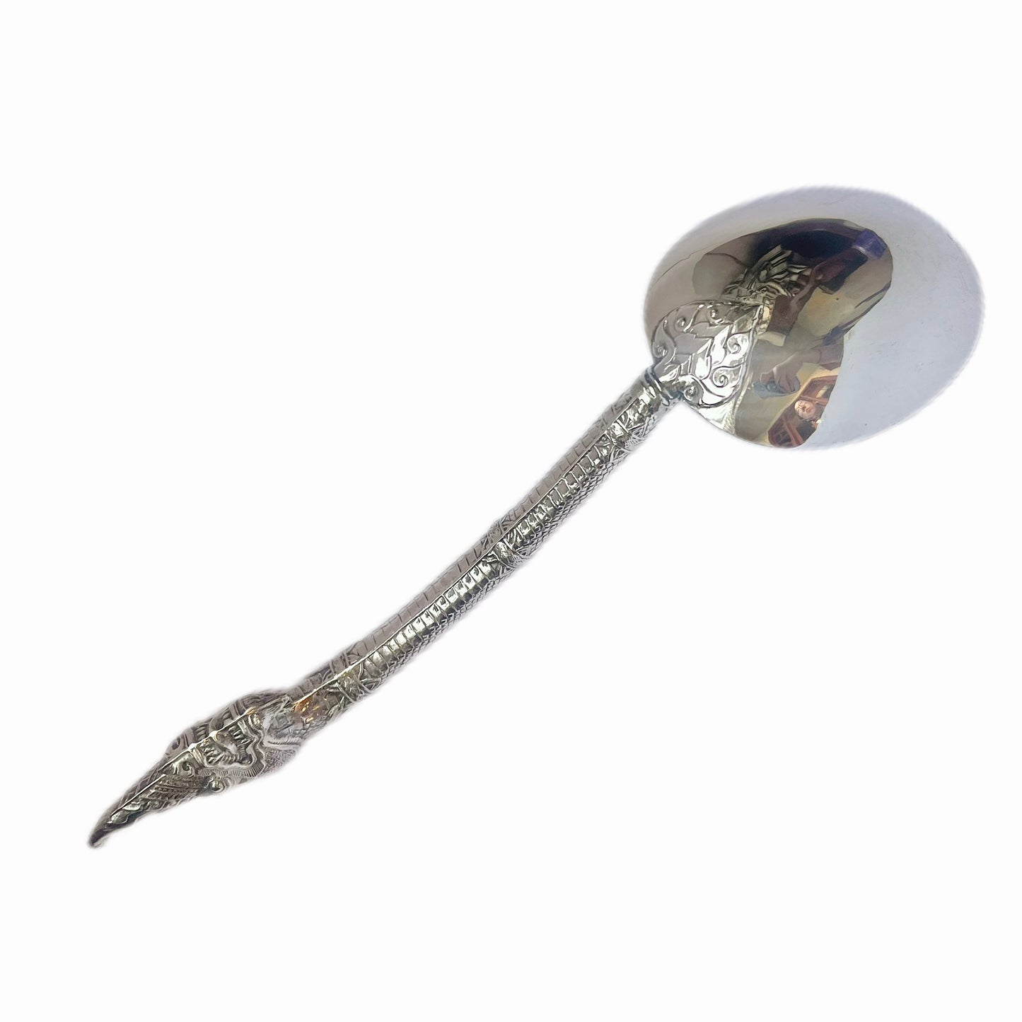 Mid to late 20th century Thai sterling silver naga-handled serving spoon