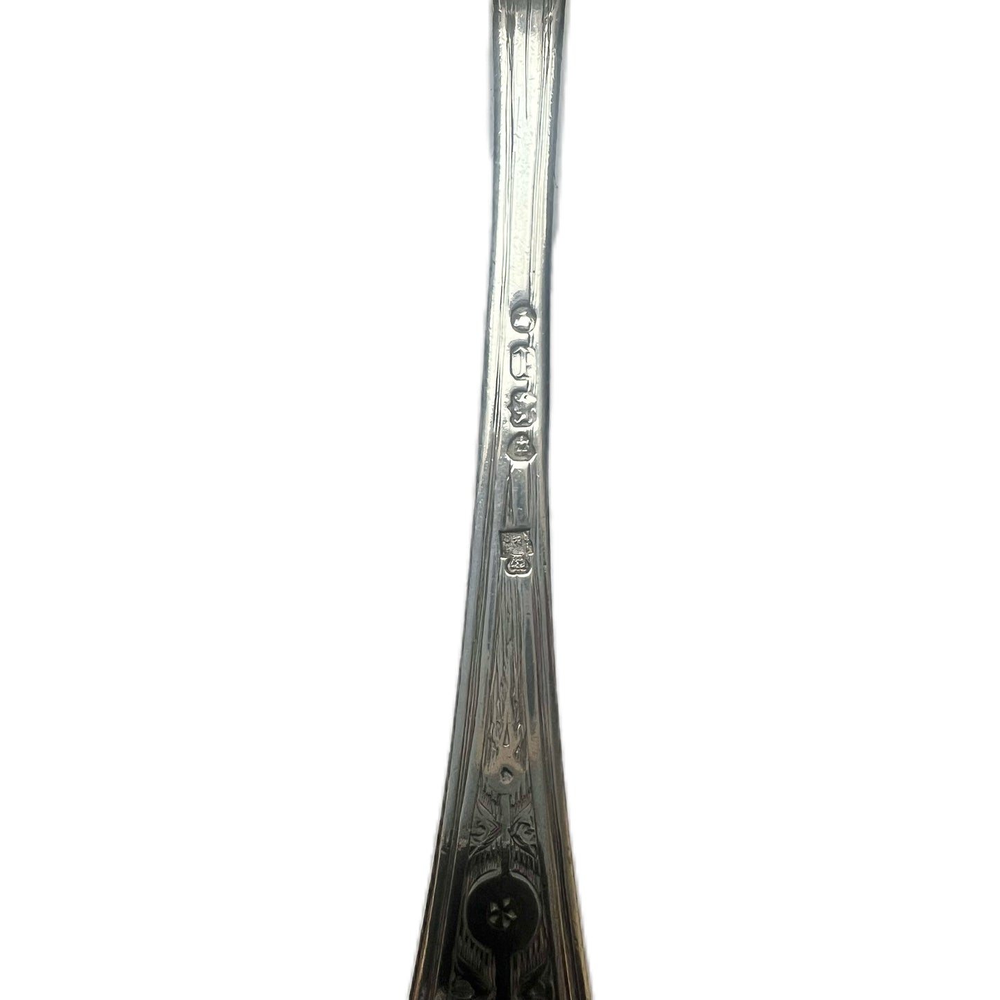 Antique High Victorian crested sterling silver butter knife, London, 1866, John Hunt & Robert Russell