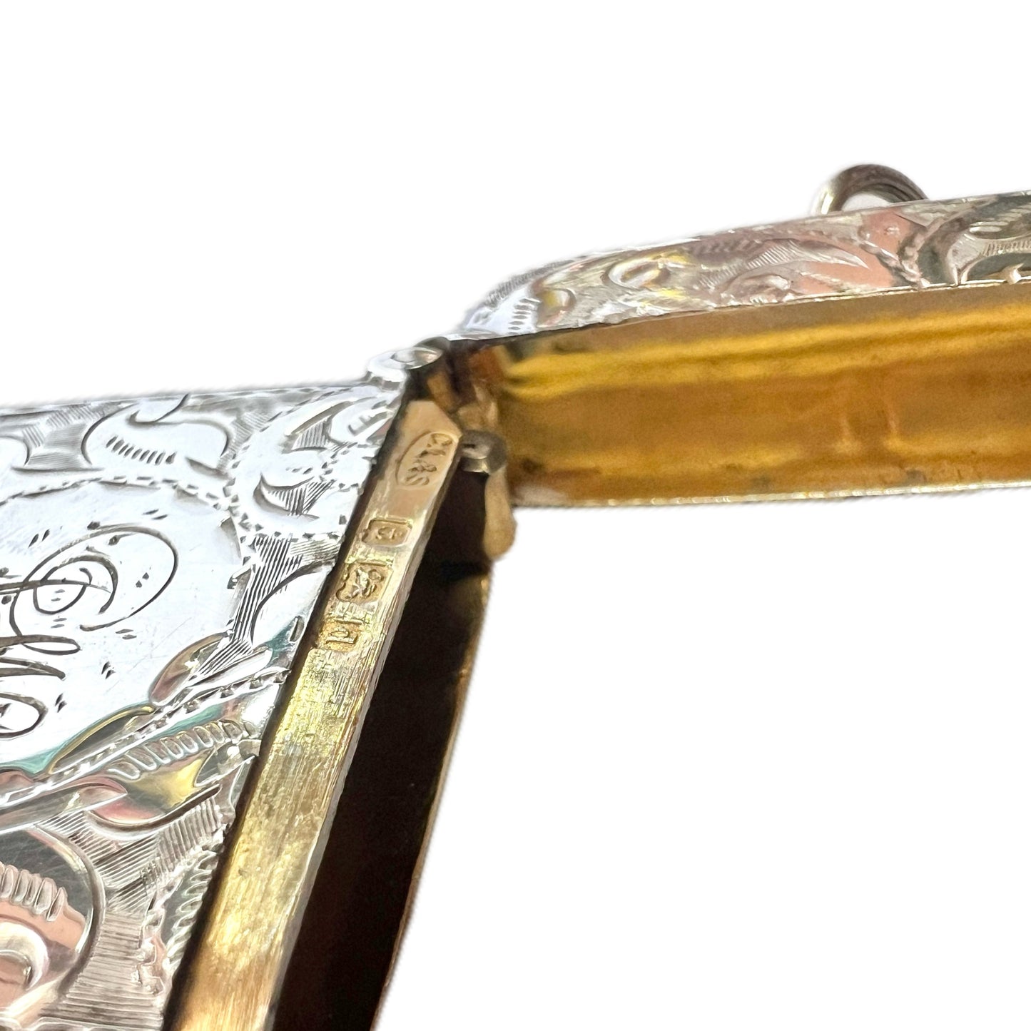 Antique English sterling silver vesta case and cigarette holder set in original case