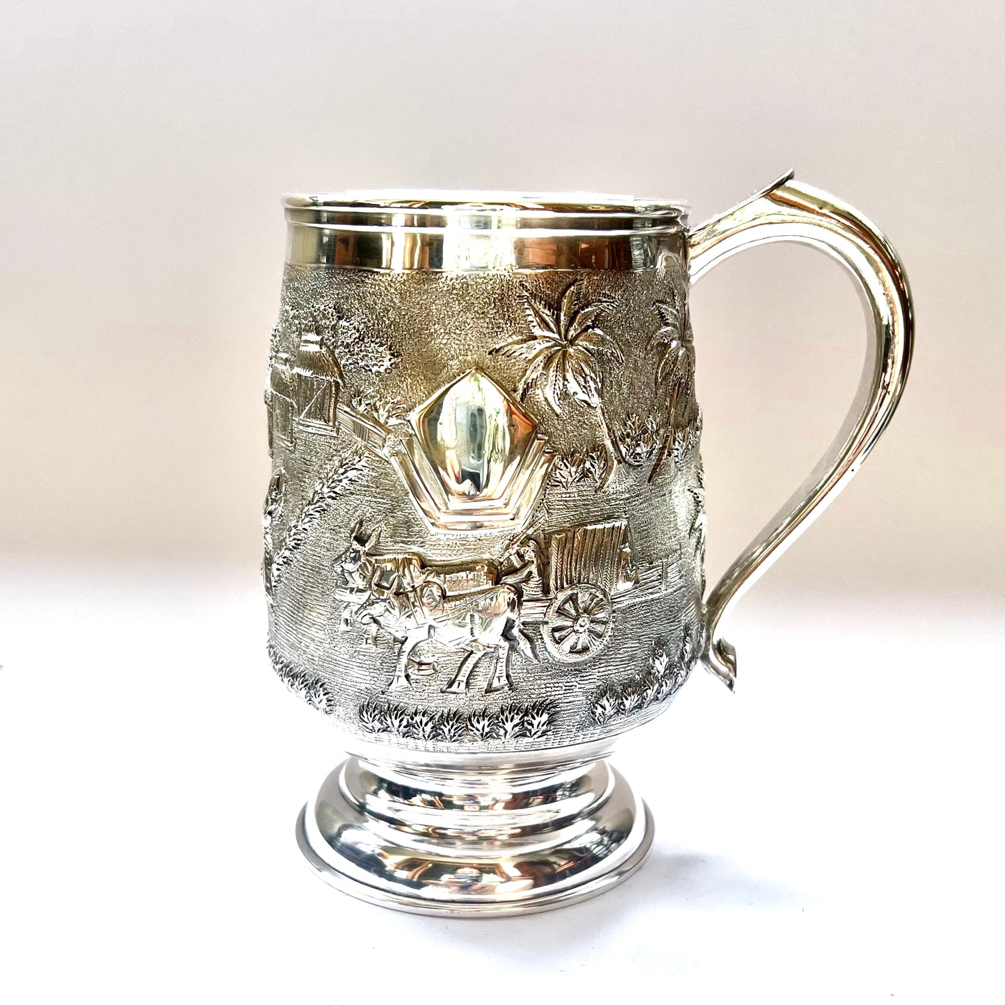 Vintage near Antique 1920s to 1930s British Raj Anglo-Indian sterling silver tankard, Calcutta silver