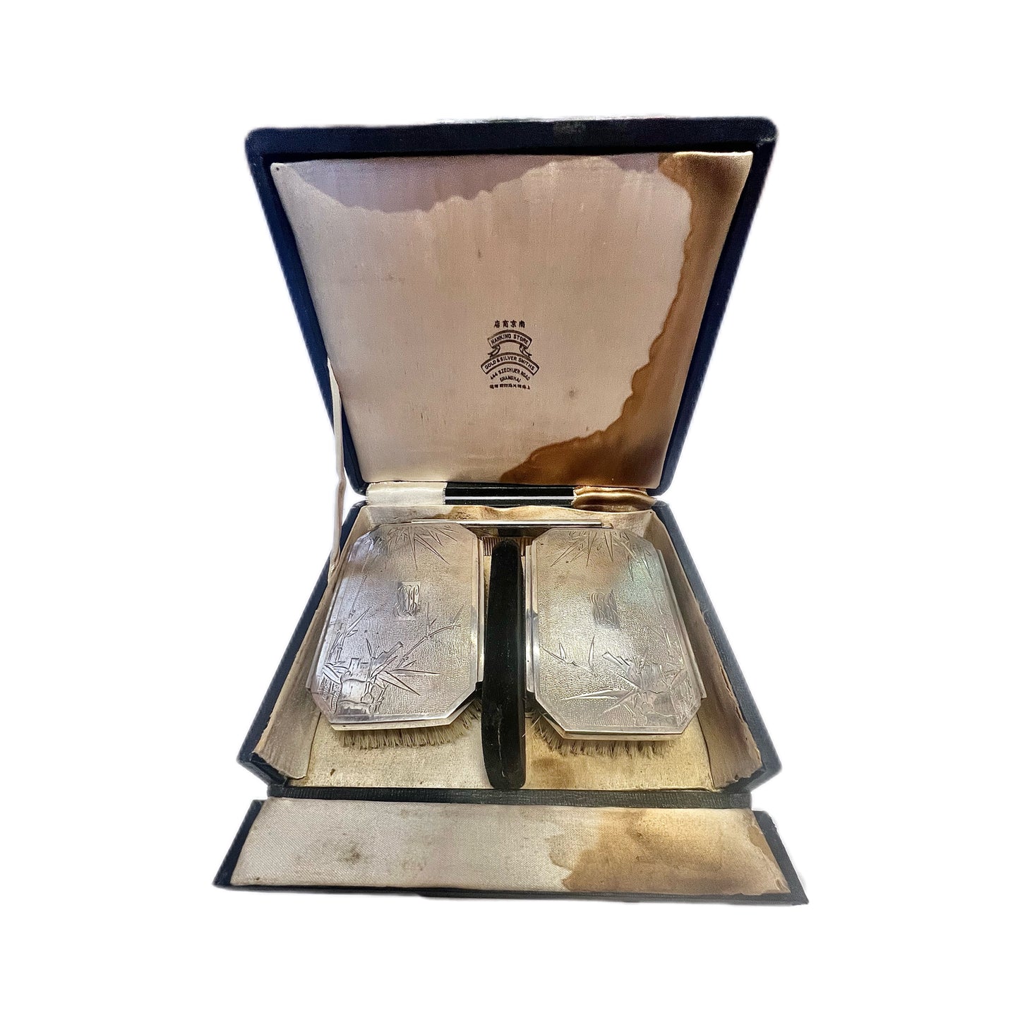 Near antique Chinese export silver brush set owned by Shanghai Municipal Police Force Supt. Lovell