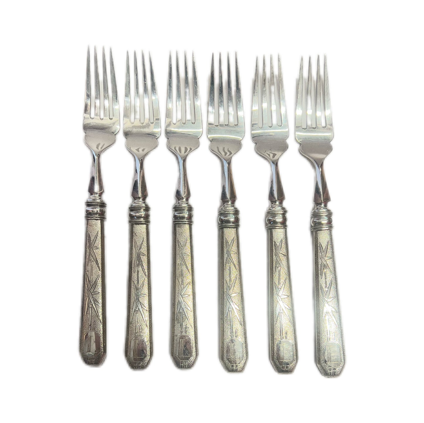 Near antique 12 piece set of Chinese export silver fish eaters, Shanghai Municipal Police Supt. Lovell's estate