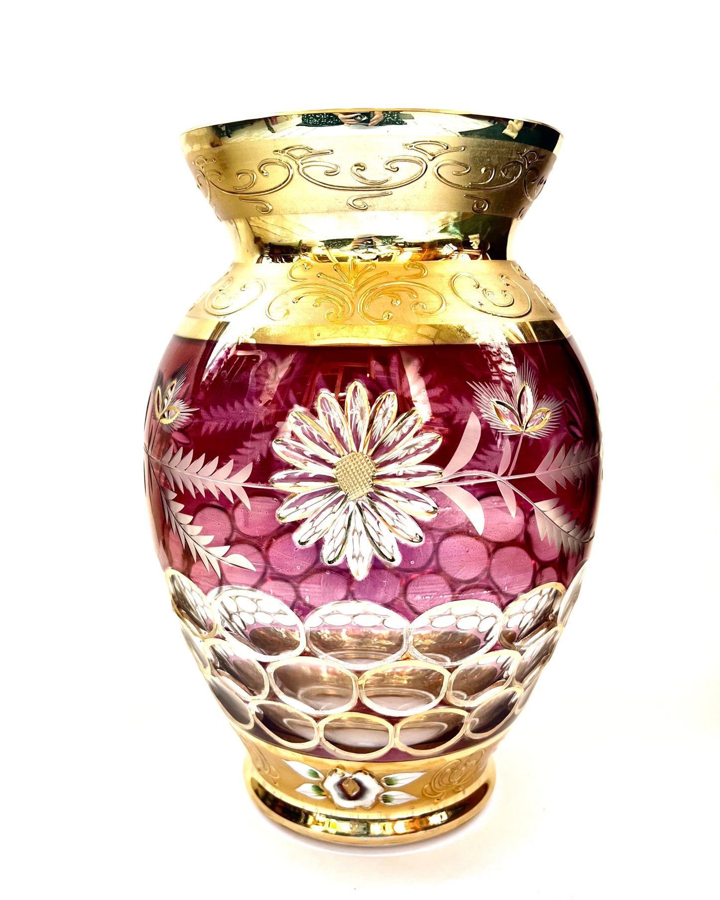 Large beautiful statement size antique Bohemian crystal vase