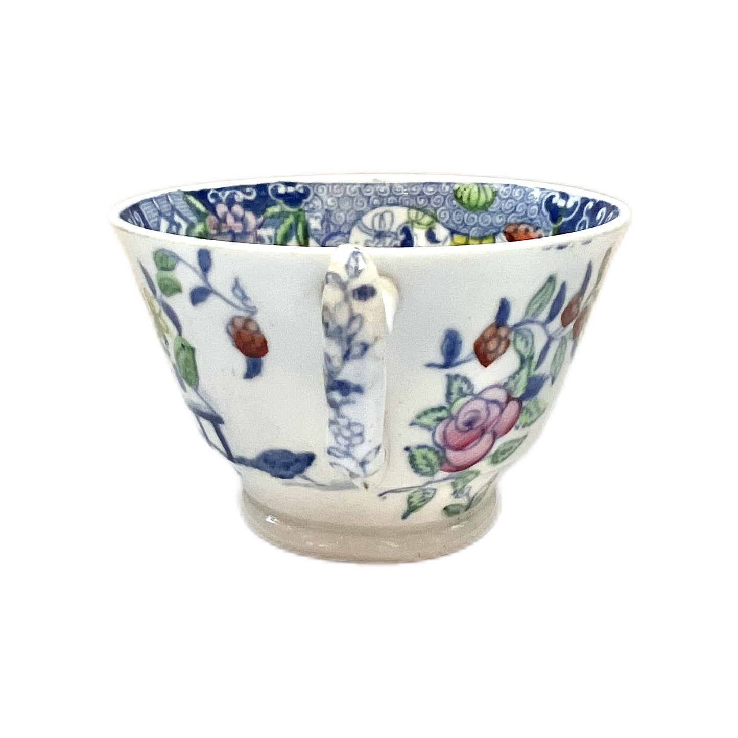 Late Georgian polychrome transfer teacup with a lovely oriental scene