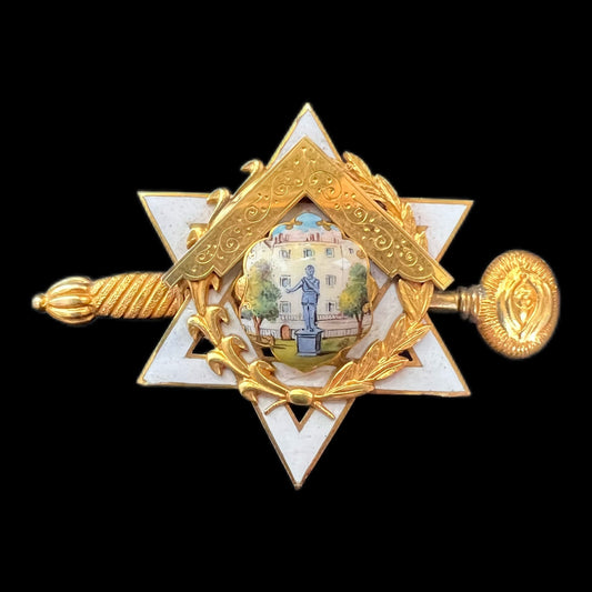 Antique Edwardian 9ct gold and enamel Masonic jewel brooch, Spender & Co