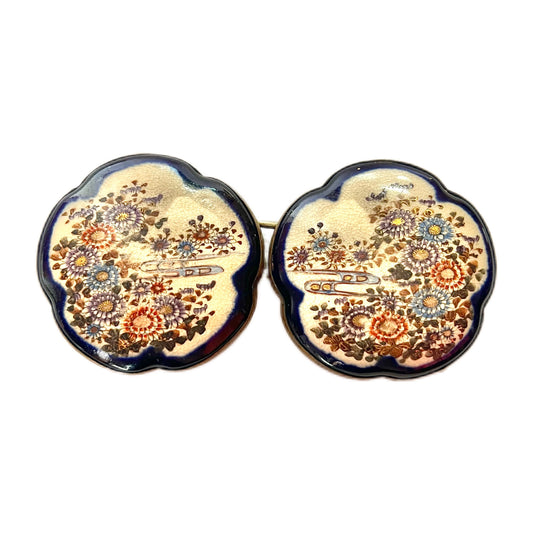 Pair of Late Meiji to early Taisho Satsuma floral motif buckles