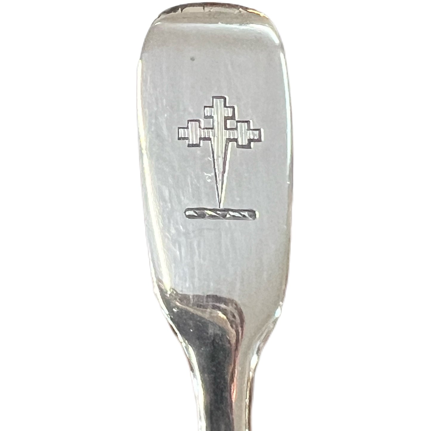 High Victorian crested provincial silver mustard spoon, Exeter, 1852, Josiah Williams & Co