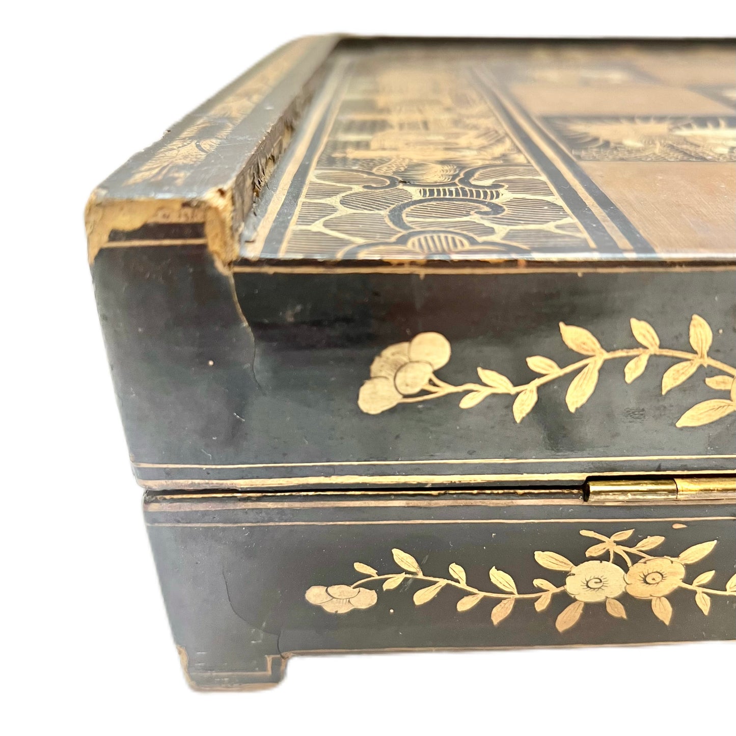 19th century lacquer and ivory Chinese export folding chessboard and backgammon gaming box