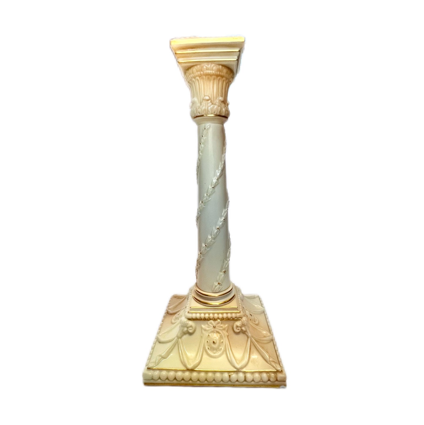 Antique Victorian Royal Worcester Blush Ivory neoclassical column candlestick