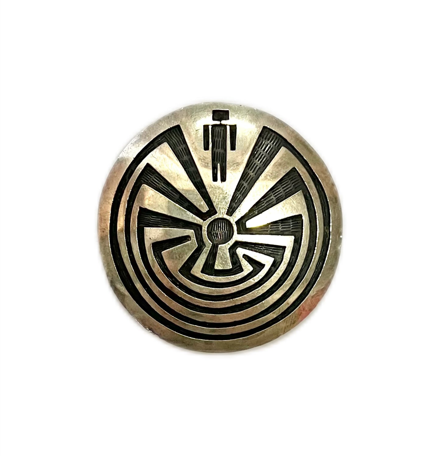Vintage Southwestern Native American I'itoi "Man in the Maze" sterling silver pendant brooch