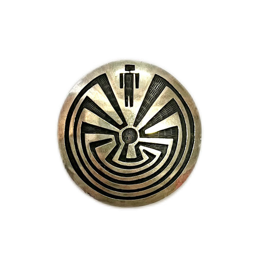 Vintage Southwestern Native American I'itoi "Man in the Maze" sterling silver pendant brooch