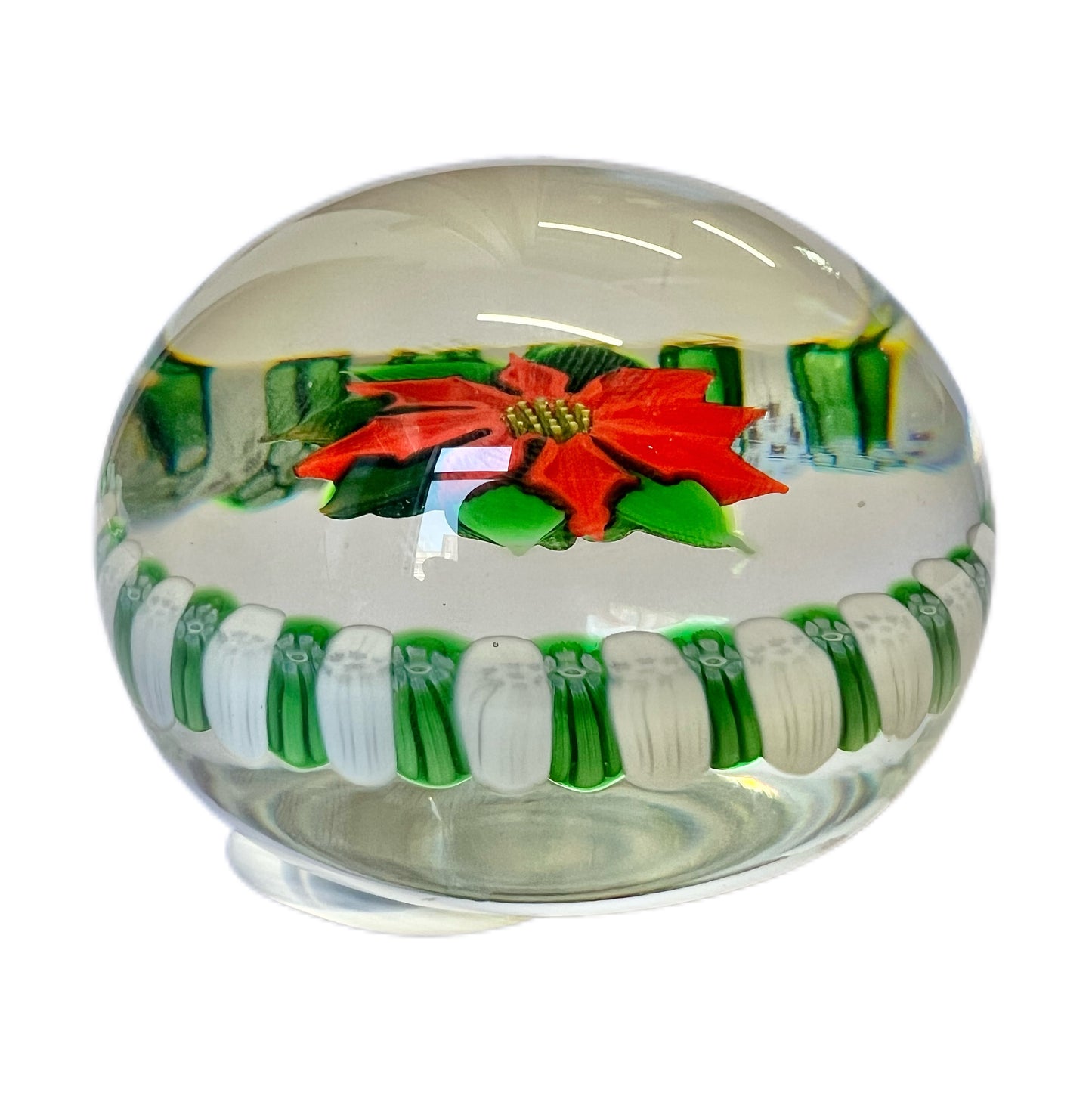 Vintage 1976 Perthshire Christmas Poinsettia art glass paperweight
