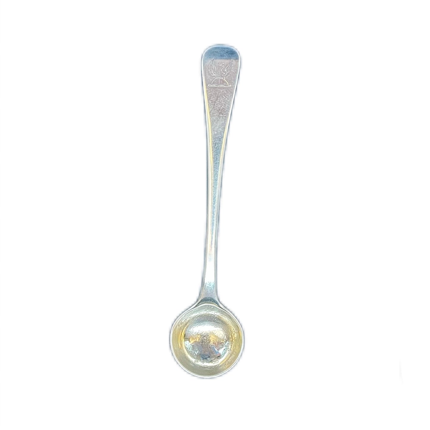 Antique George III crested sterling silver condiment spoon, Eley, Fearn & Chawner, London, 1811