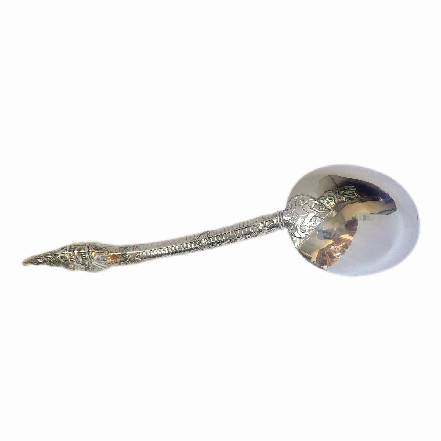 Mid to late 20th century Thai sterling silver naga-handled serving spoon