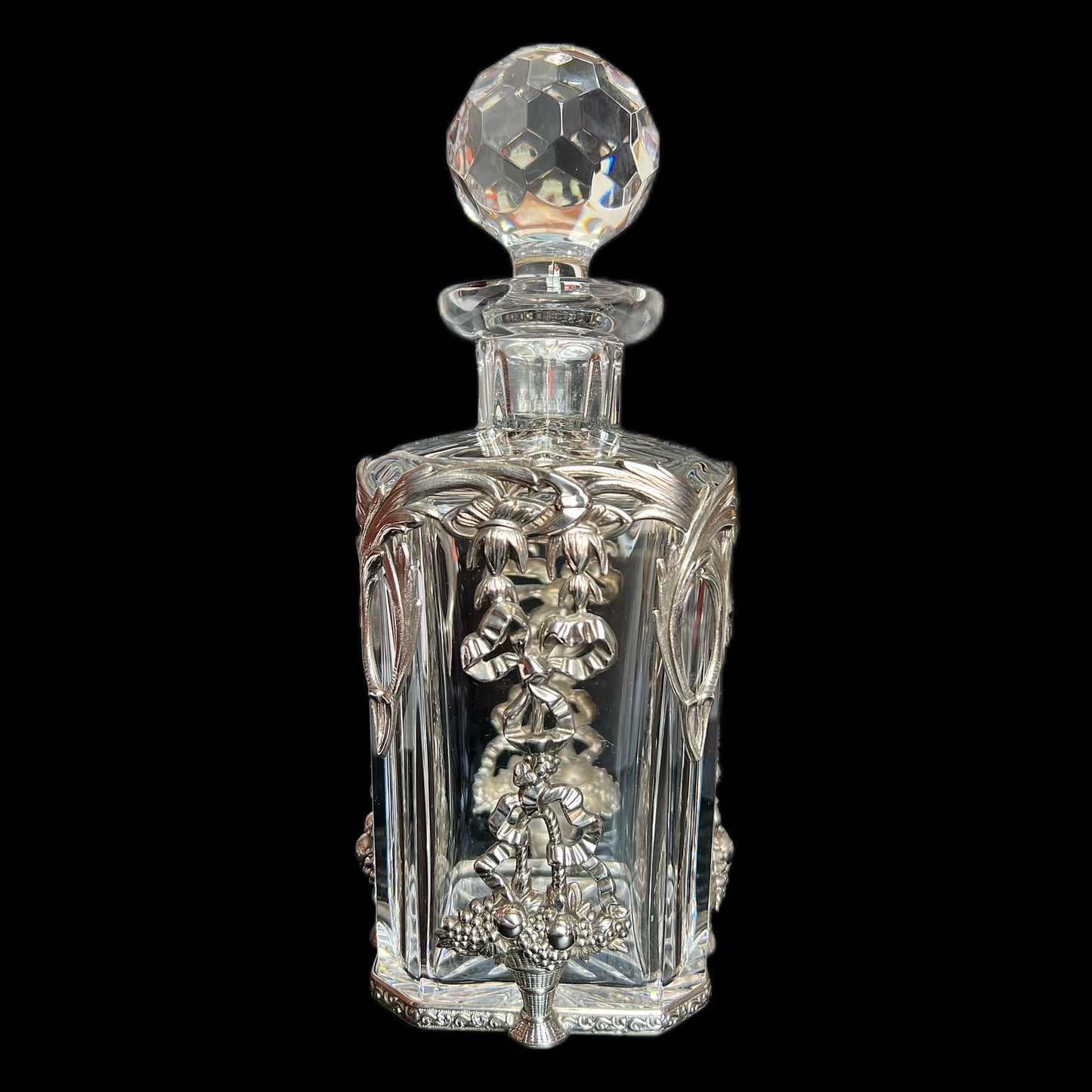 Vintage Atlantis Portugal crystal decanter with sterling silver caged overlay