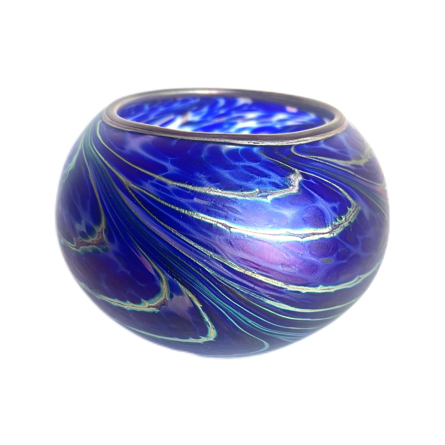 Vintage Australian cobalt iridescent hand-blown art glass vase, Ian Johnstone