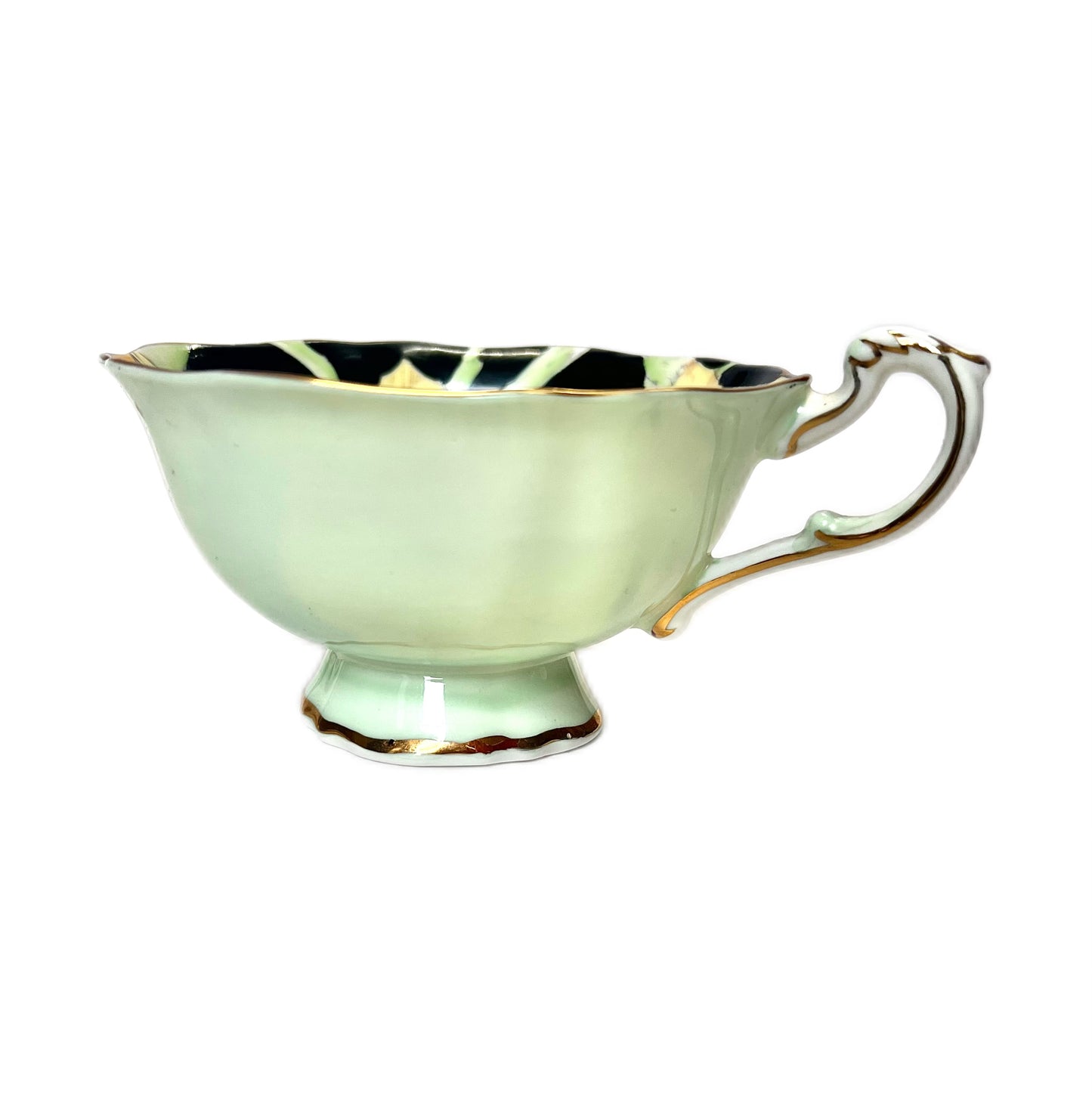 1930s Paragon Green Daffodil teacup and saucer as found