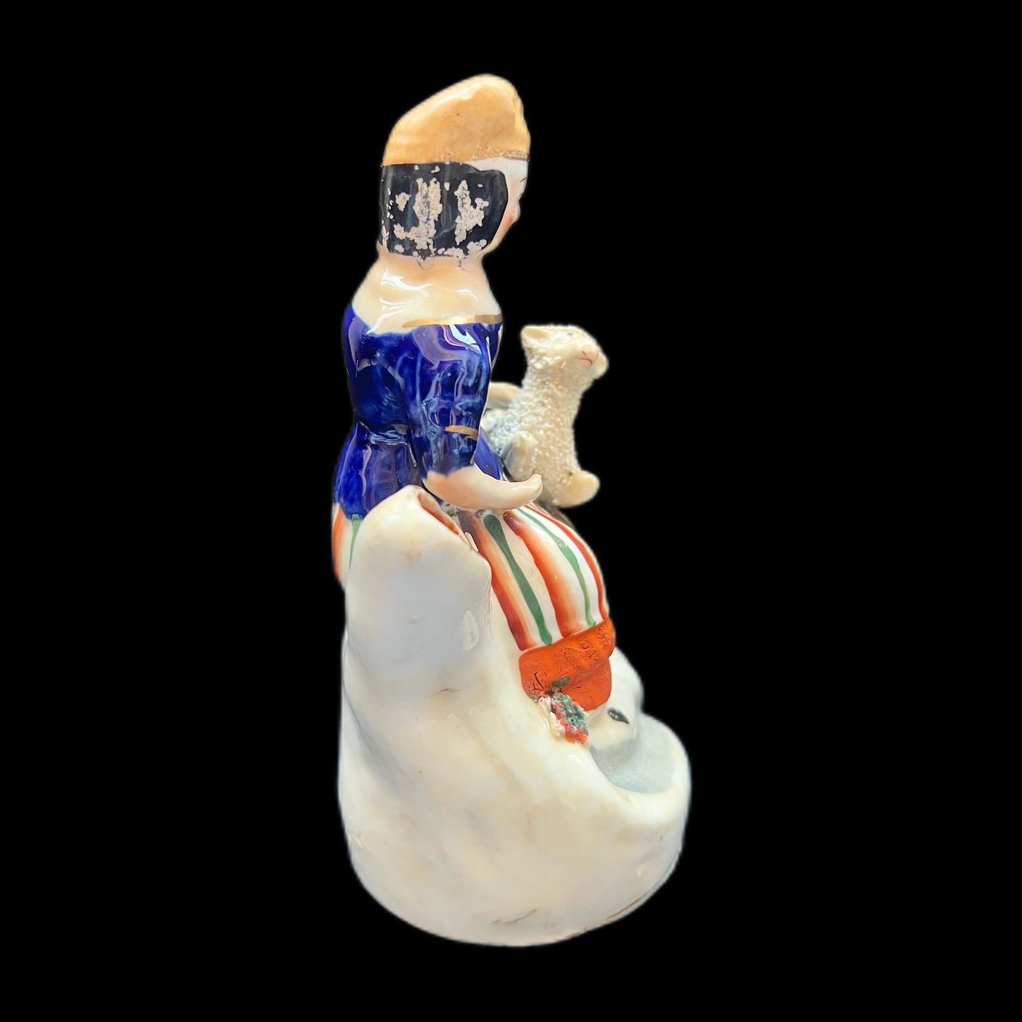 Victorian Staffordshire pottery Shepherdess spill vase, circa 1840s to 1860s