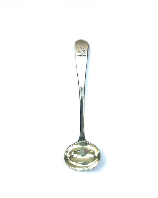 Antique George III sterling silver condiment spoon with assay marks for Thomas Wilkes Barker, London 1808