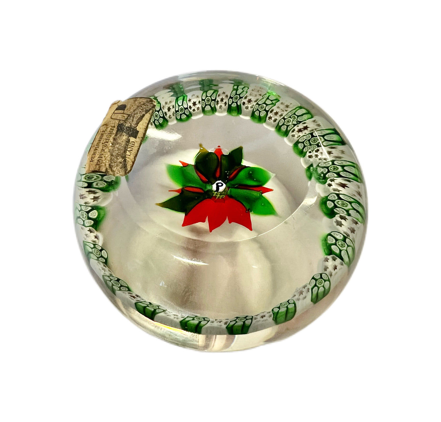 Vintage 1976 Perthshire Christmas Poinsettia art glass paperweight